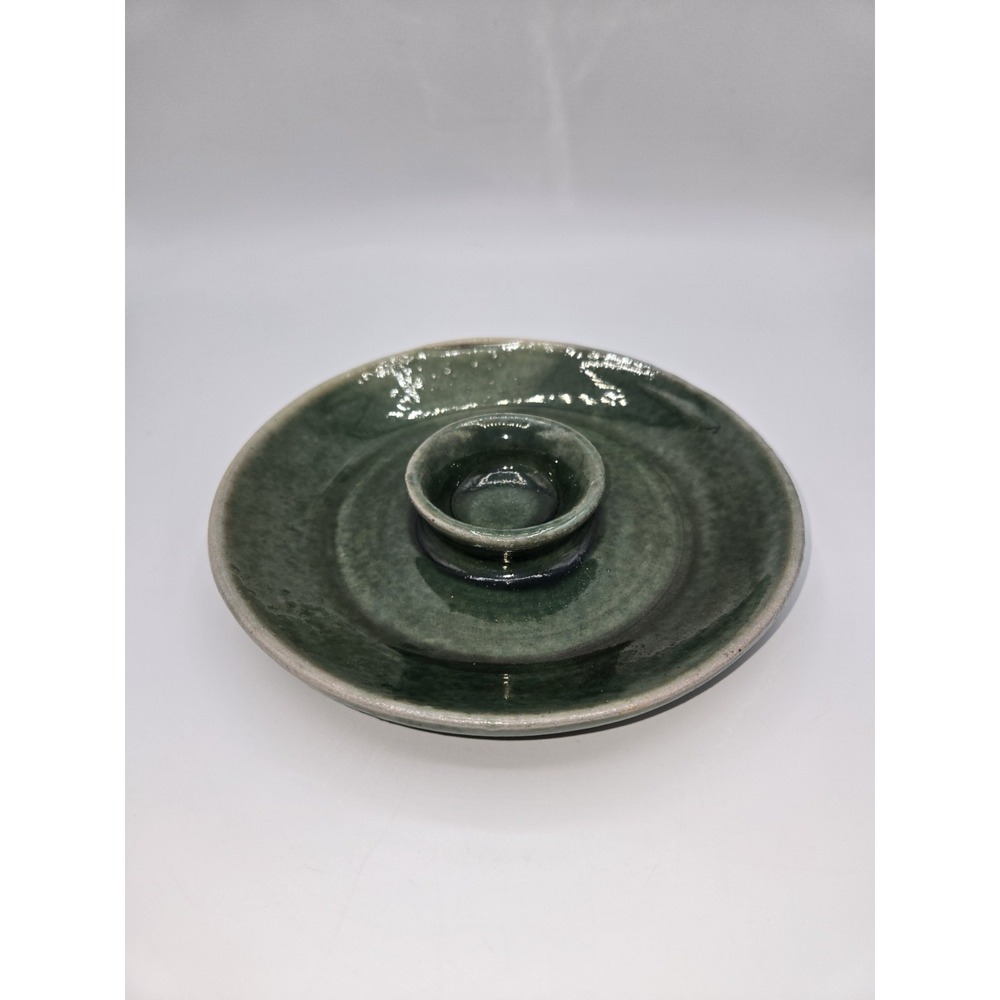 Handmade‎ Studio Pottery Egg Separator Green Glazed Stoneware  Signed